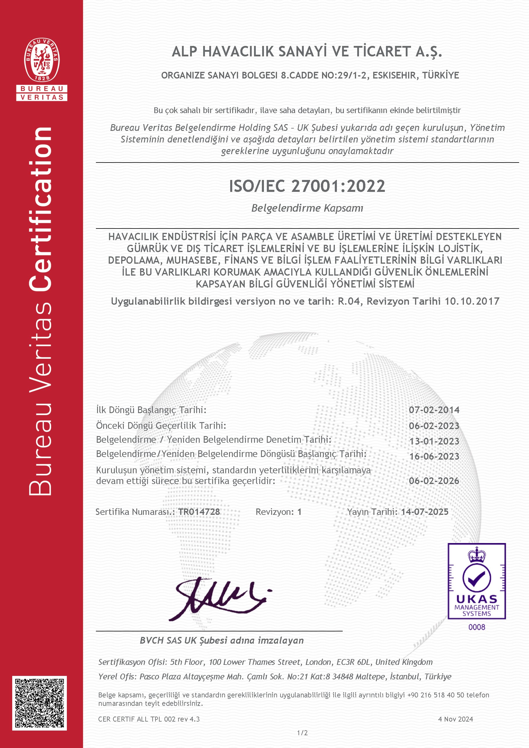 ALP HAVACILIK 27001 UKAS